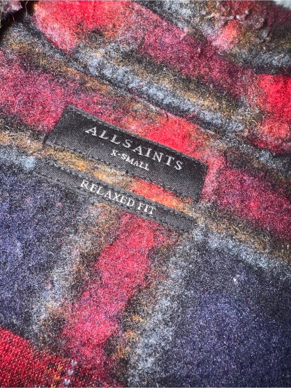All Saints Red and Navy Plaid Lightweight Shirt Jacket - Picture 2 of 3